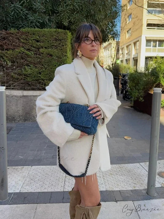 White Single Breasted Woolen Coat coats-241228