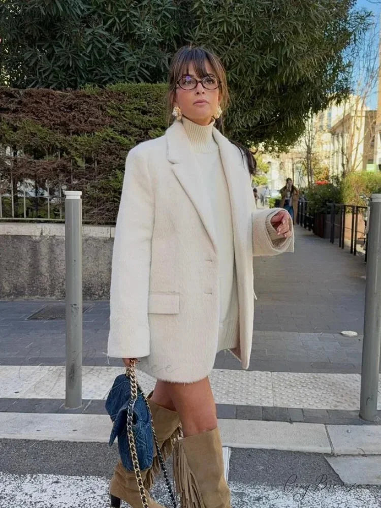 White Single Breasted Woolen Coat coats-241228
