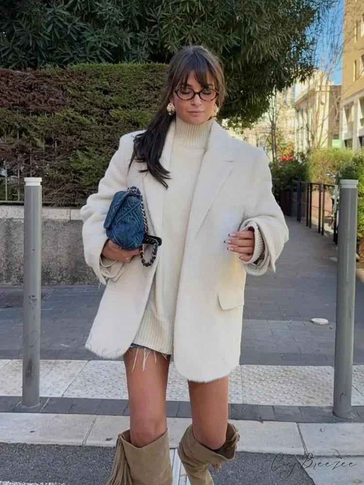 White Single Breasted Woolen Coat coats-241228