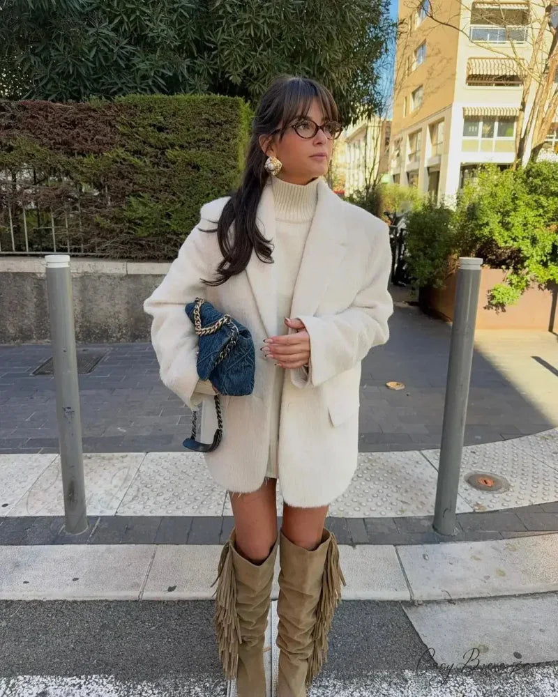 White Single Breasted Woolen Coat White / S coats-241228