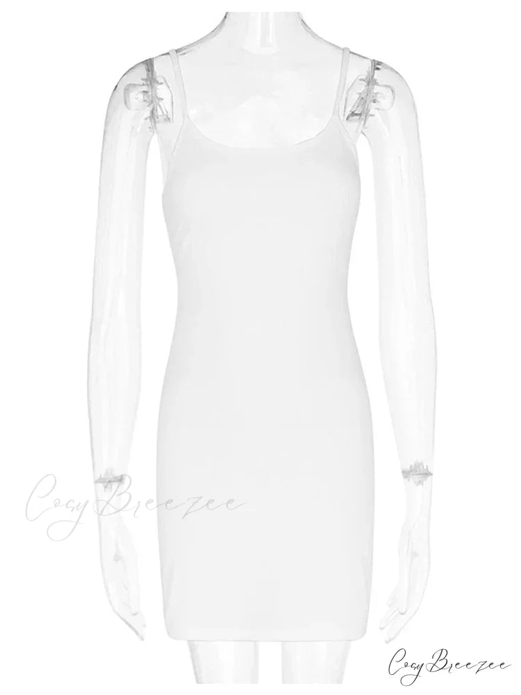 White Spaghetti Strap Sleeveless A-Line Mini Dress
