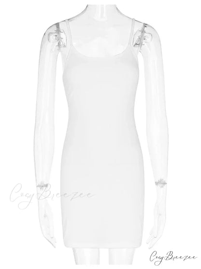White Spaghetti Strap Sleeveless A-Line Mini Dress