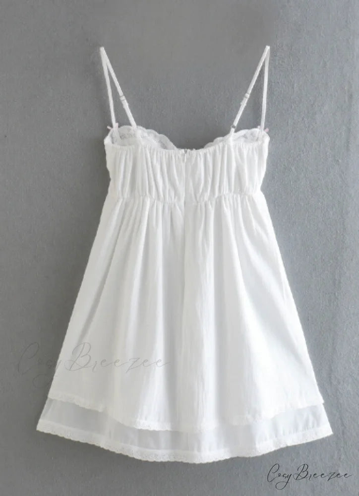 White Spliced Embroidery Lace Bra Corset Mini Dress