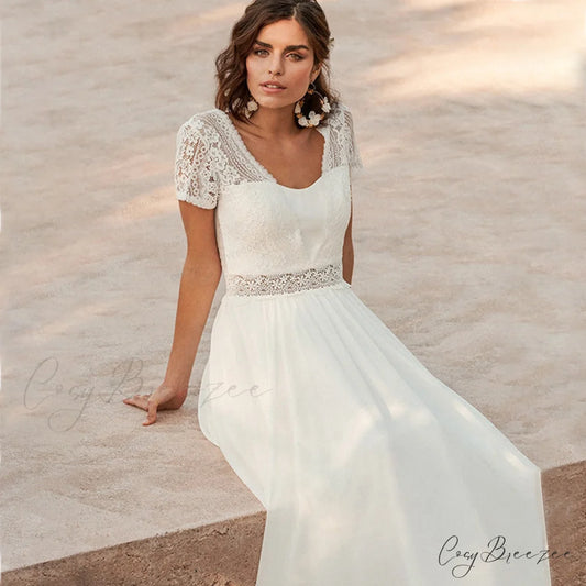 White Transparent Back Seaside Bridal Dress white / 2 weddingdress-250223