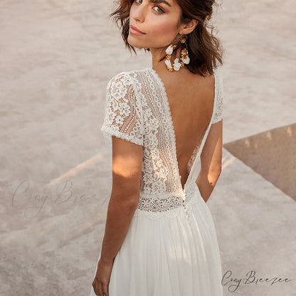 White Transparent Back Seaside Bridal Dress weddingdress-250223