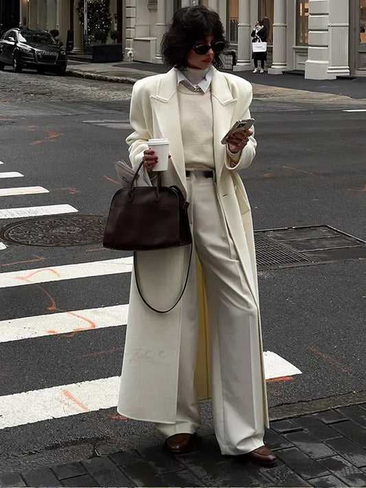 White Turn-Down Collar Warm Coat coats-241228