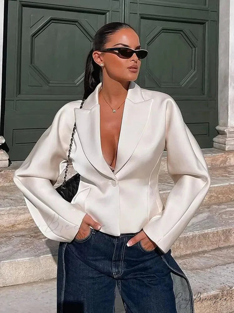 White V-Neck Blazer Short Coat coats-241228