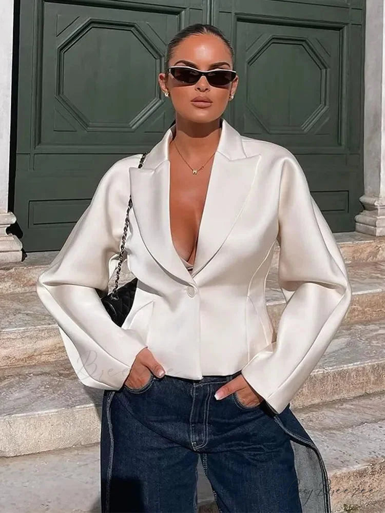 White V-Neck Blazer Short Coat White / S coats-241228
