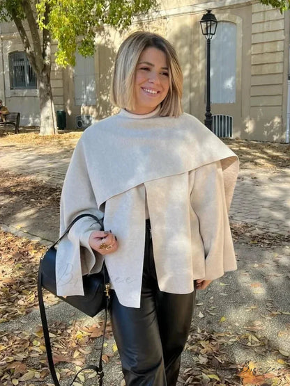White Woolen Coat with Scarf Collar beige / S coats-241228
