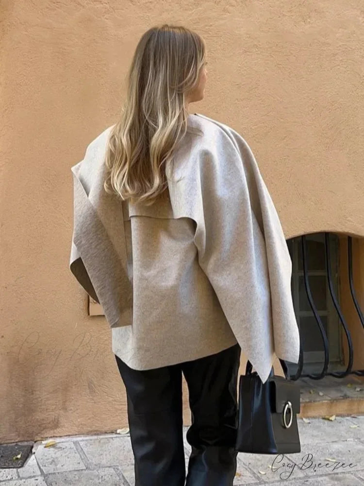 White Woolen Coat with Scarf Collar coats-241228