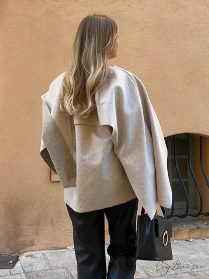 White Woolen Coat with Scarf Collar coats-241228