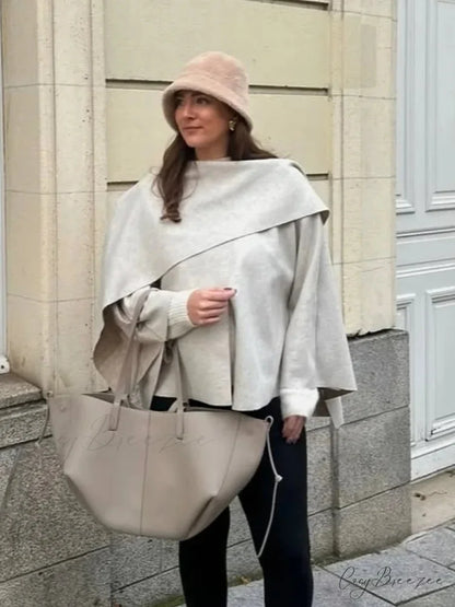 White Woolen Coat with Scarf Collar coats-241228