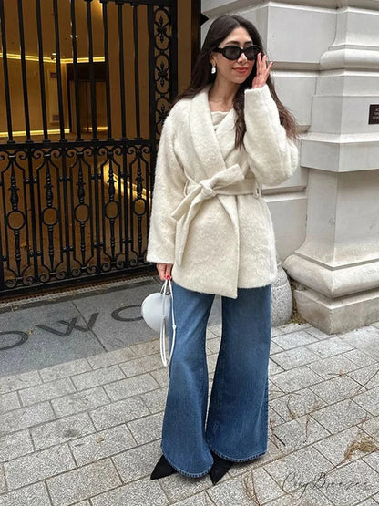 White Woolen Mix Short Coat coats-241228