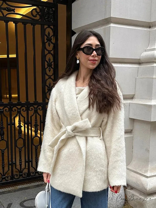 White Woolen Mix Short Coat White / S coats-241228