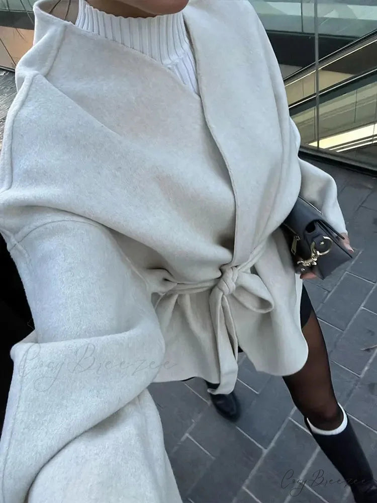 White Woolen Short Coat coats-241228