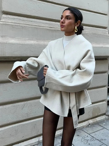 White Woolen Short Coat coats-241228
