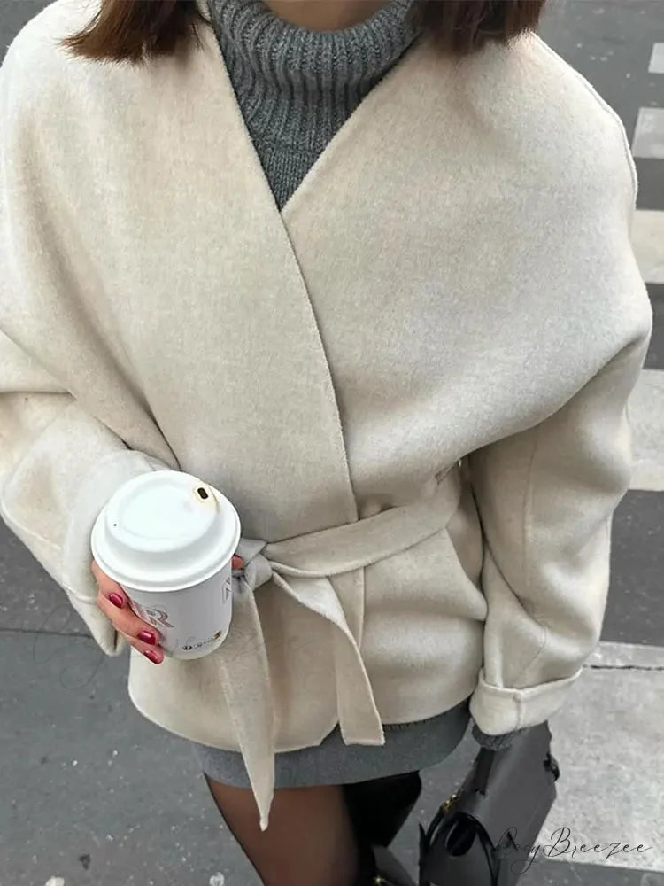 White Woolen Short Coat coats-241228