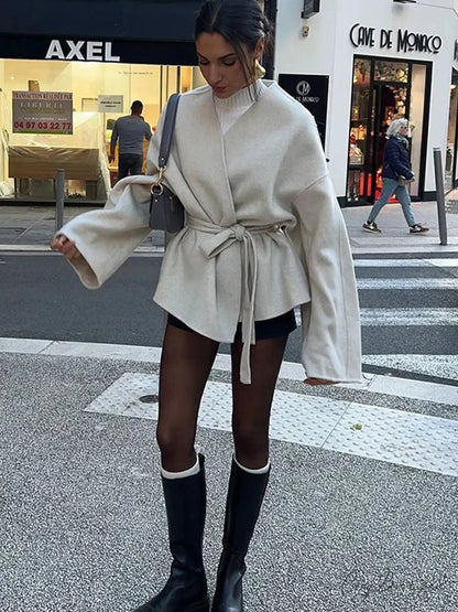 White Woolen Short Coat coats-241228