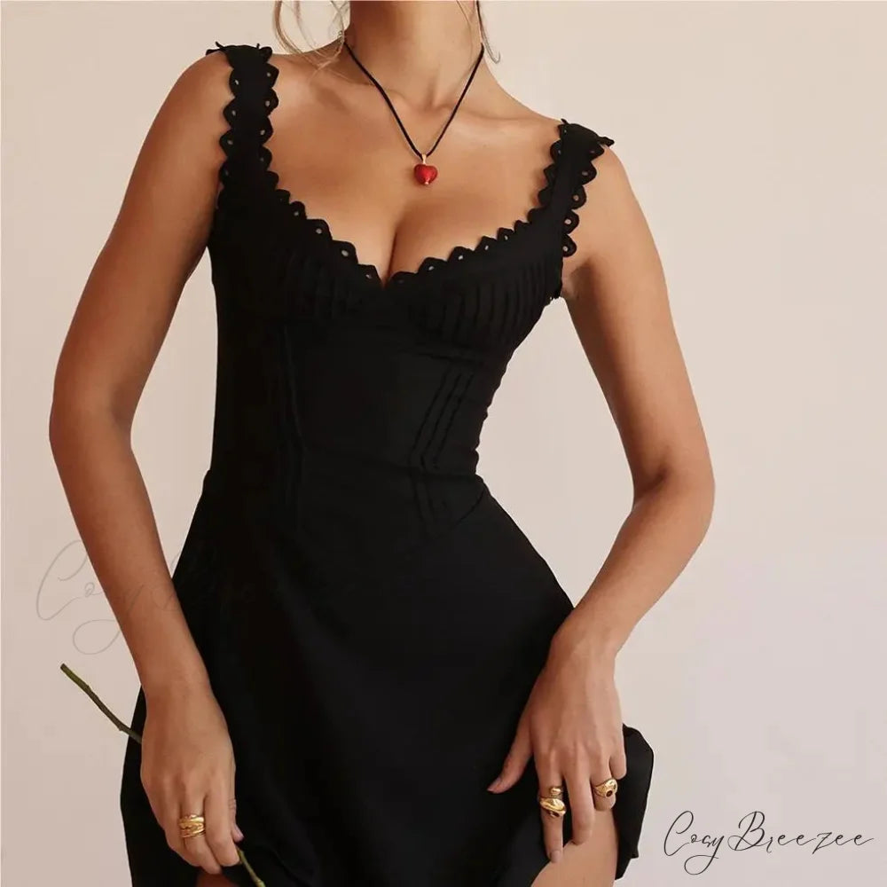 White Woven Lace Mini Gown Black / S minidress-250223