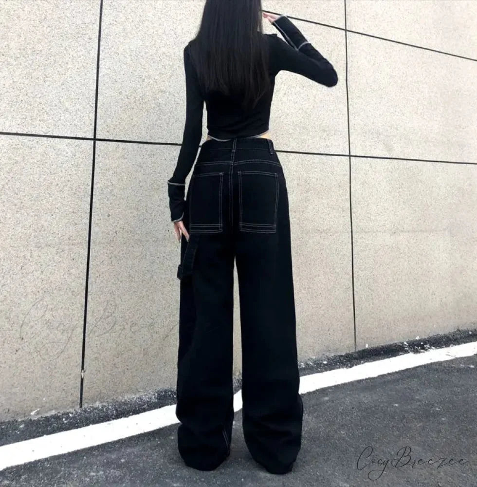 Wide Leg Stars Letter Print Jeans Pants pants-241228