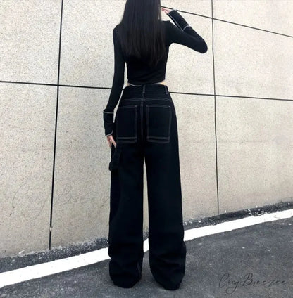 Wide Leg Stars Letter Print Jeans Pants pants-241228