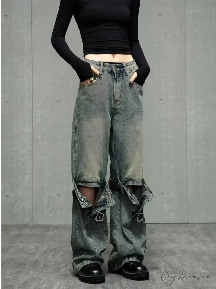 Wide Leg Washed For Men And Women Straight Tube Loose Fitting Retro High Street Niche Design Jean