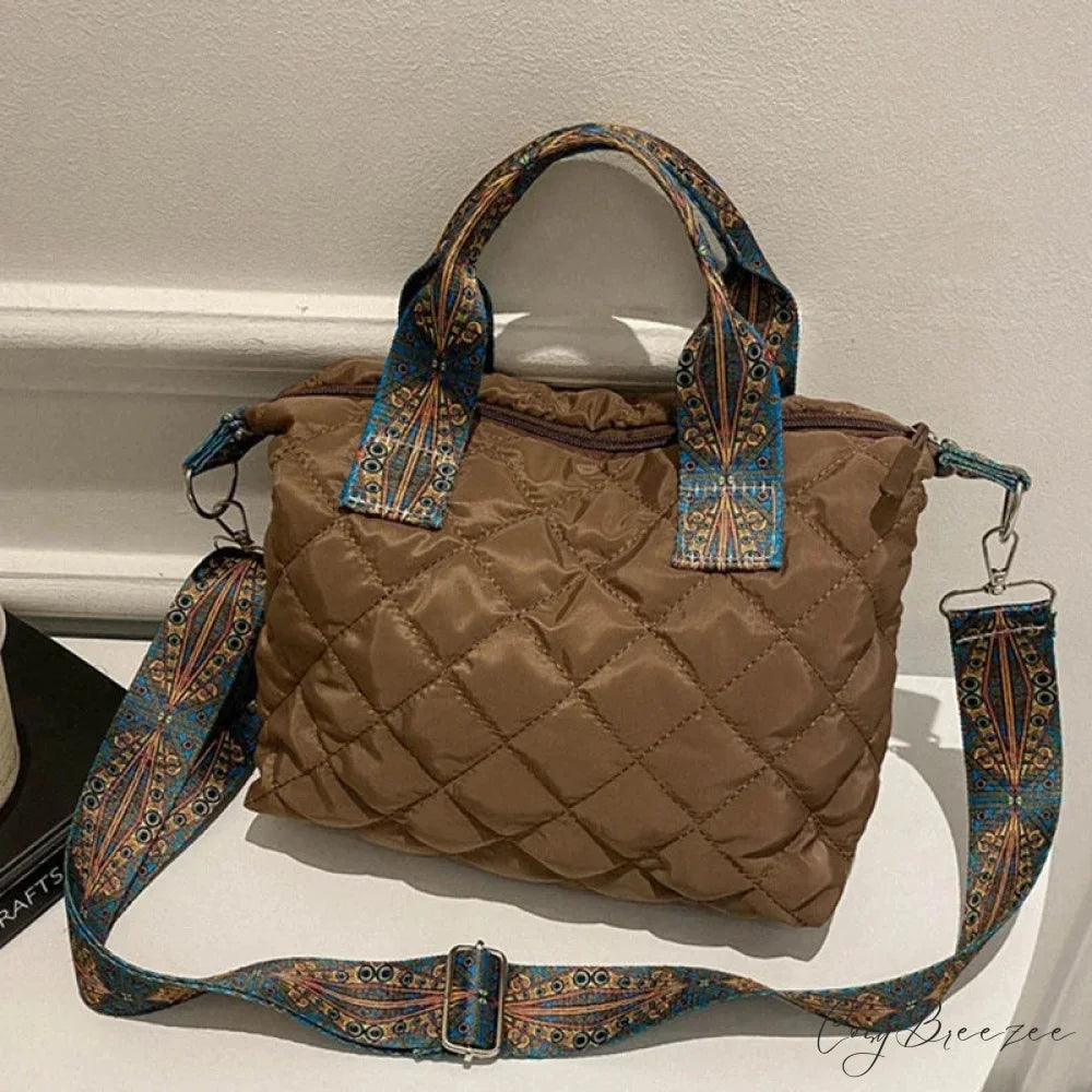 Wide Shoulder Belt Large Capacity Shopping Handbag Coffee / 22.5x10.5x19.5cm handbag-250126