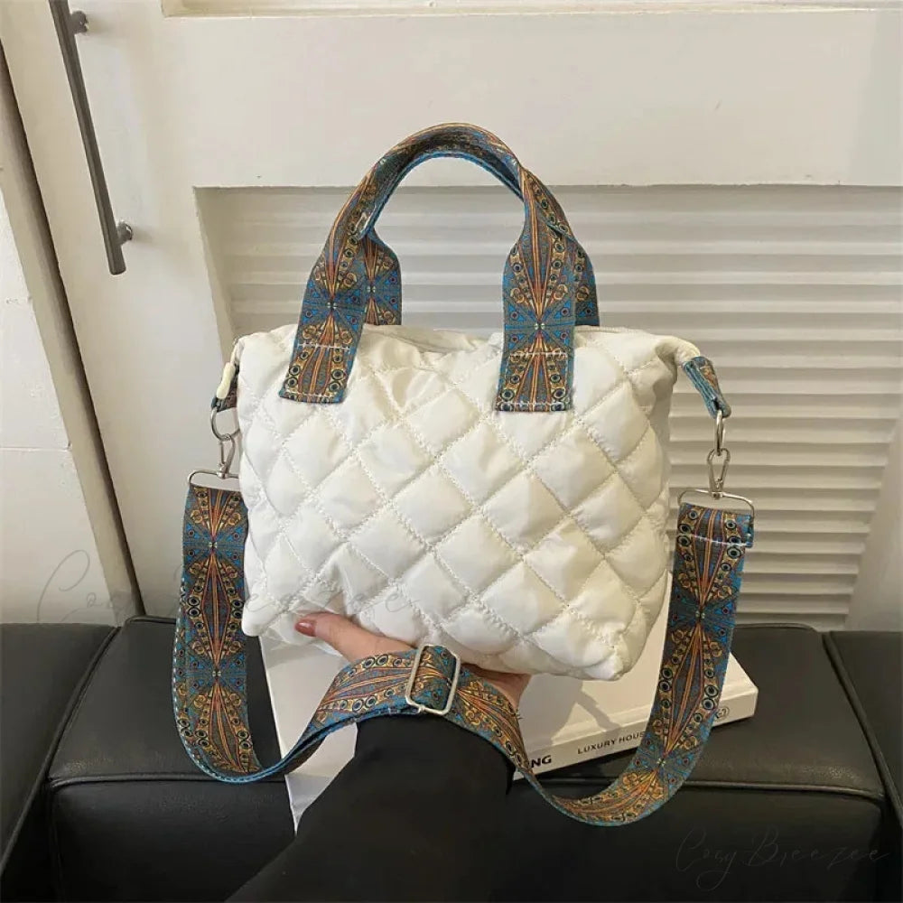 Wide Shoulder Belt Large Capacity Shopping Handbag White / 22.5x10.5x19.5cm handbag-250126