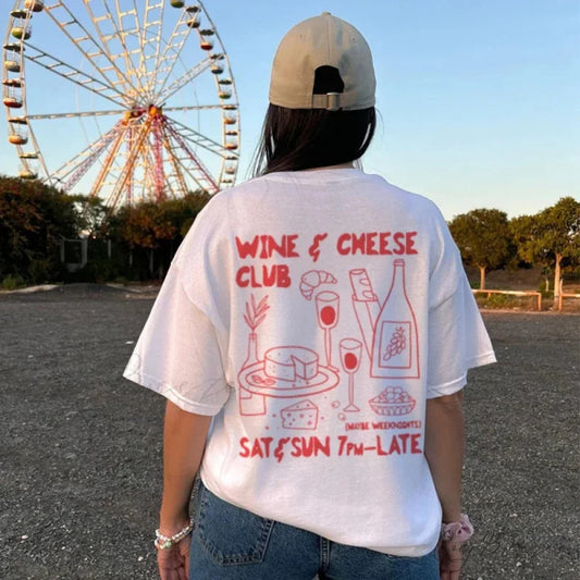Wine Cheese Club Amusing Food T-shirt WHITE / S t-shirt-250223