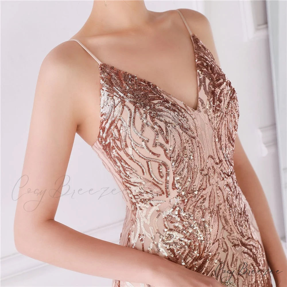 Wings Pattern Sequin Charming Mesh Strappy Gown