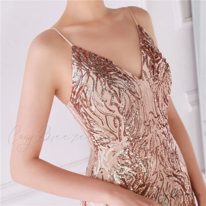 Wings Pattern Sequin Charming Mesh Strappy Gown