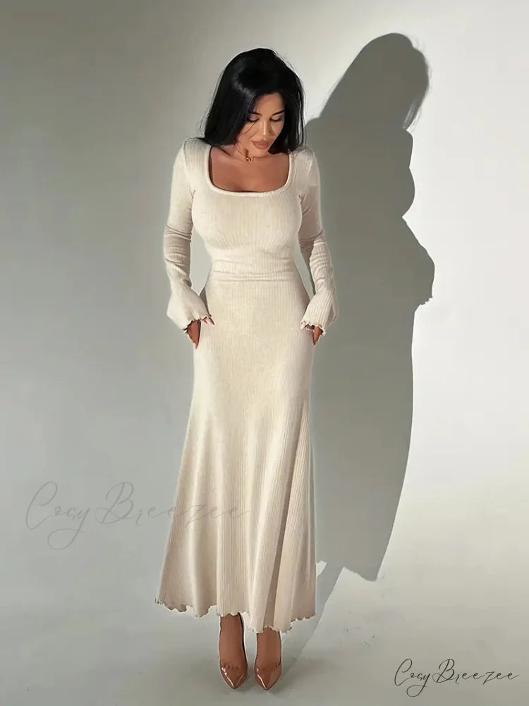 Winter Bodycon Dress with Squared Neckline