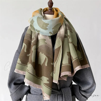 Winter Cashmere Cat Pashmina Scarf green 1 scarf-241228