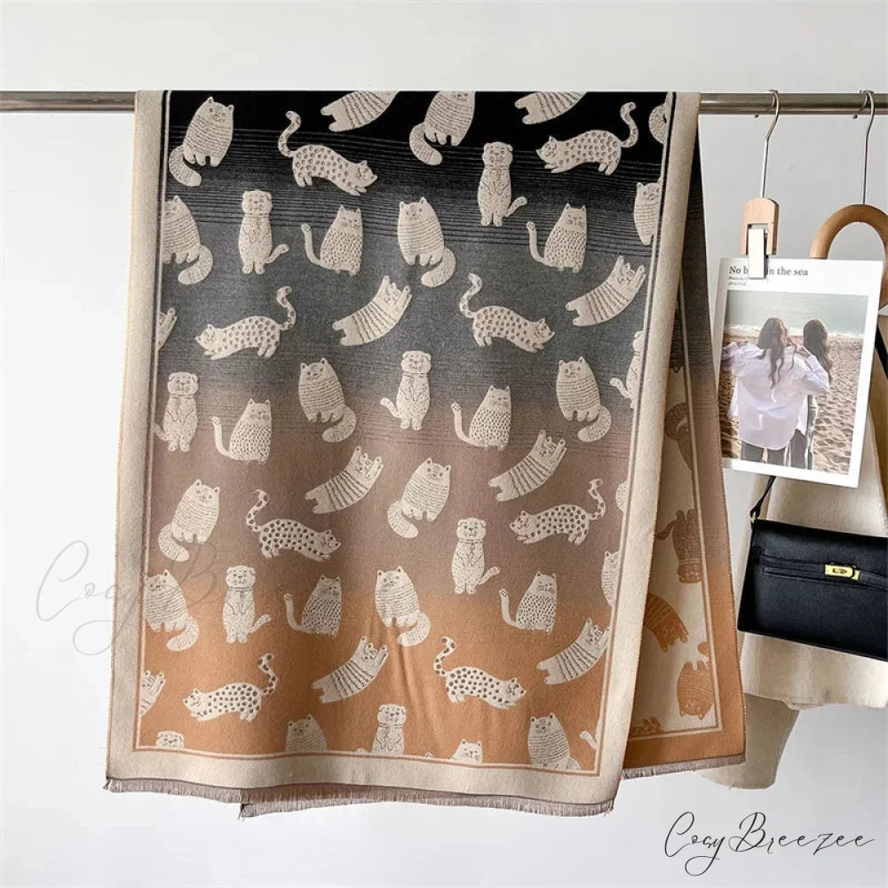 Winter Cashmere Cat Pashmina Scarf orange 2 scarf-241228