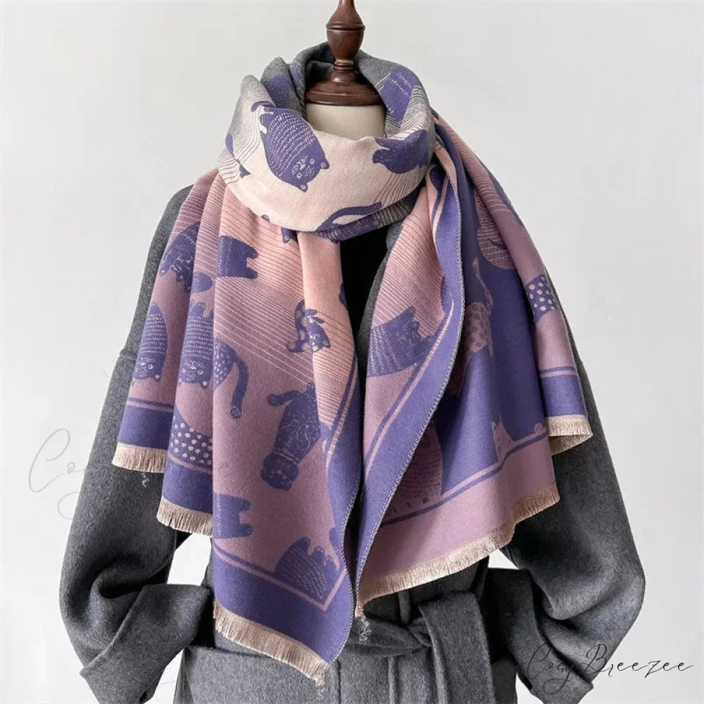 Winter Cashmere Cat Pashmina Scarf pink 1 scarf-241228