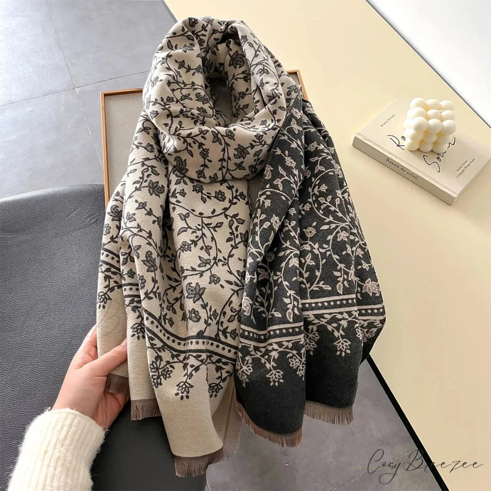 Winter Cashmere Floral Print Pashmina Scarf scarf-241228