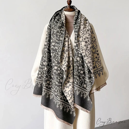 Winter Cashmere Floral Print Pashmina Scarf green scarf-241228