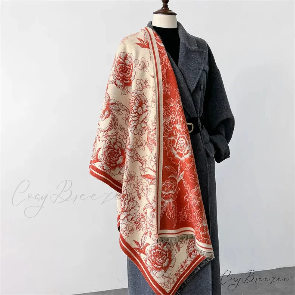 Winter Cashmere Pashmina Shawl Scarf red scarf-241228