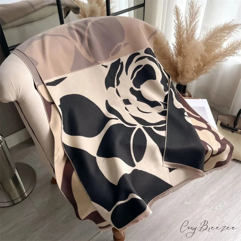 Winter Cashmere Poncho Blanket Scarf black scarf-241228