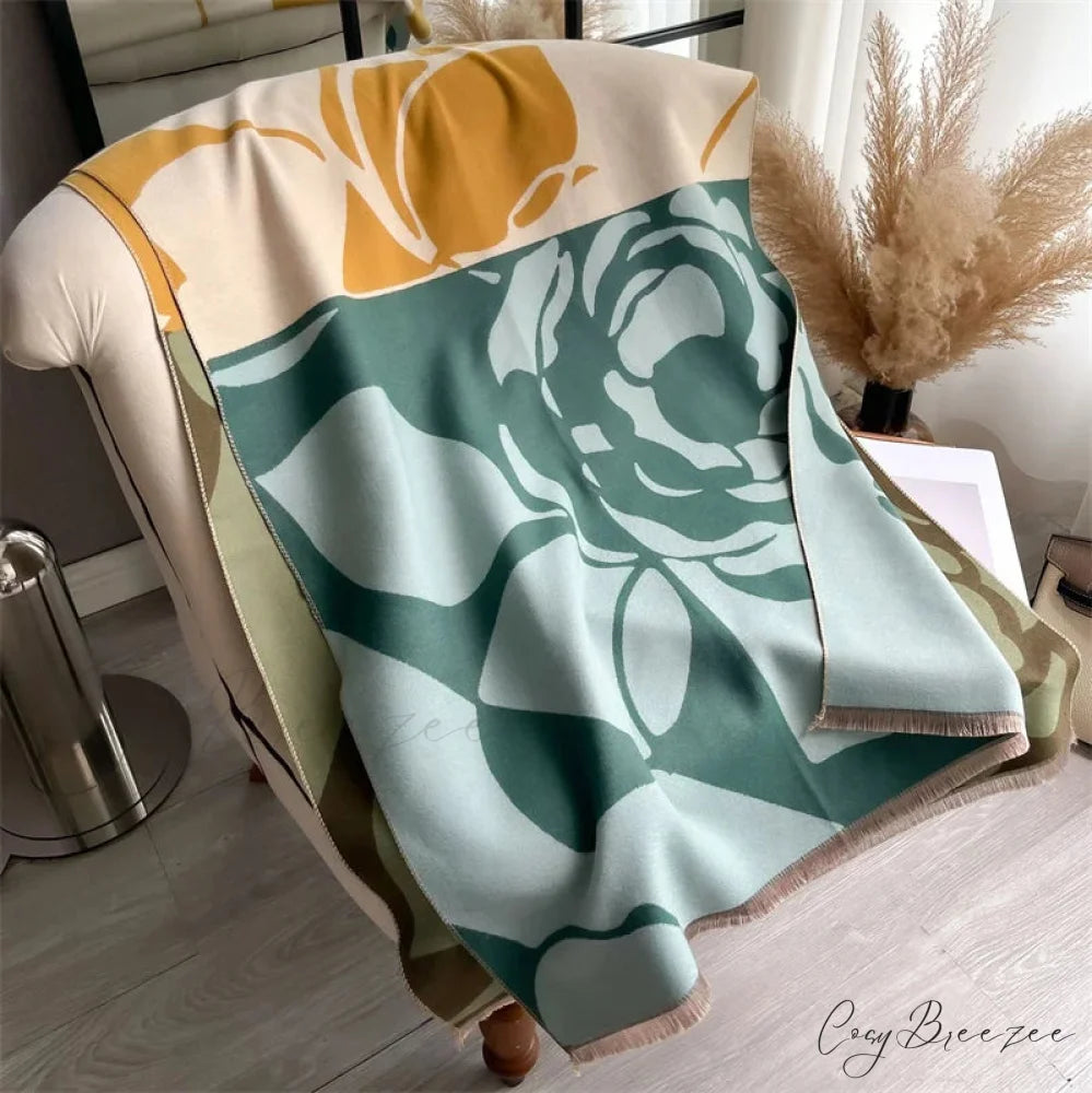 Winter Cashmere Poncho Blanket Scarf green scarf-241228