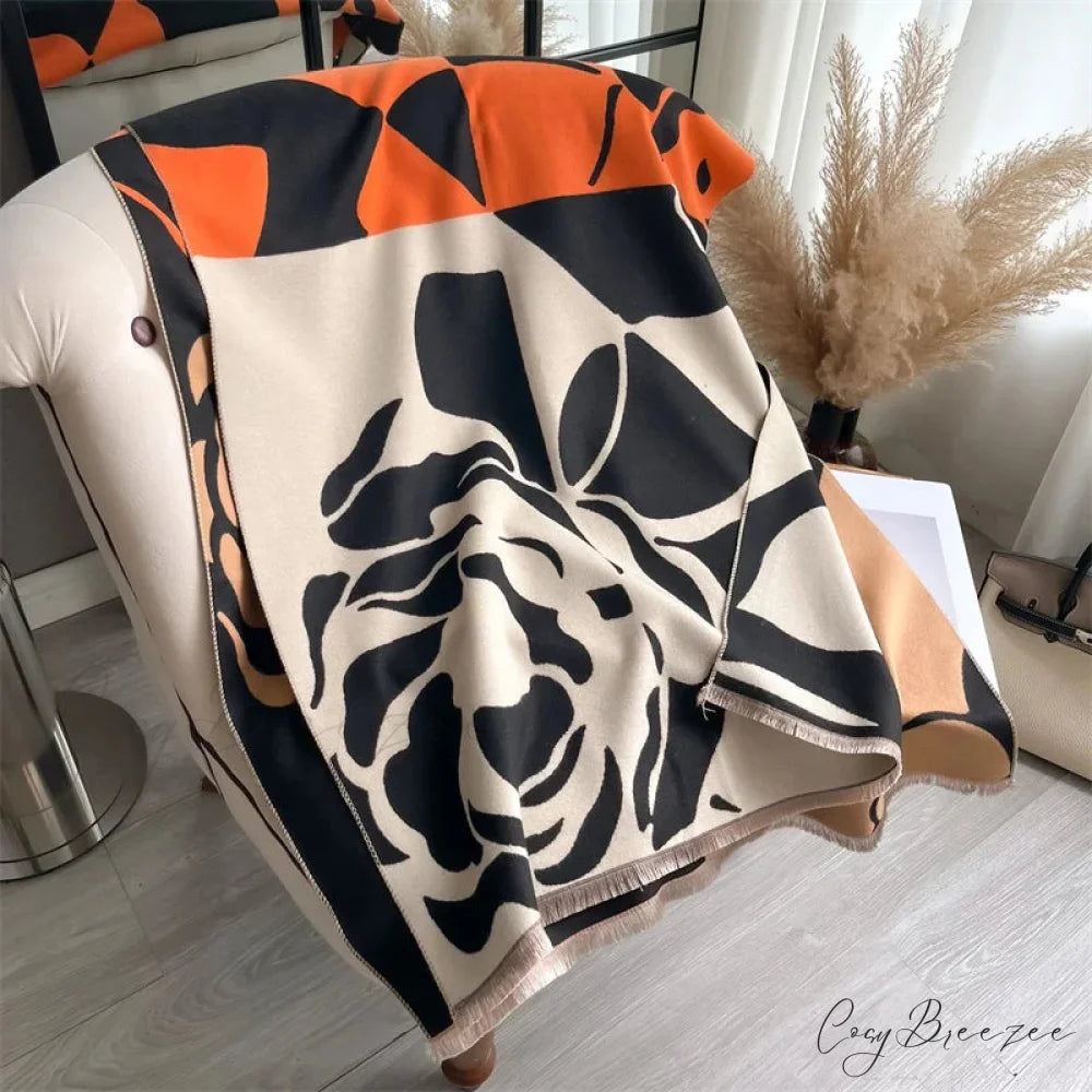 Winter Cashmere Poncho Blanket Scarf orange scarf-241228