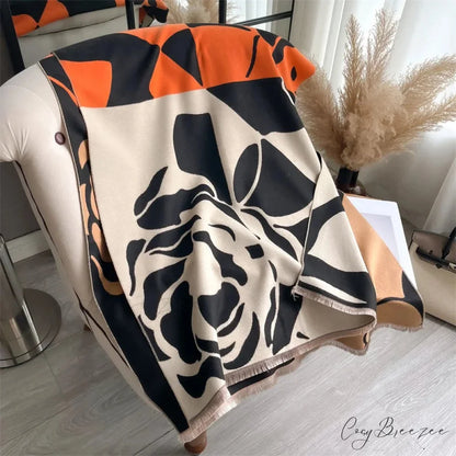 Winter Cashmere Poncho Blanket Scarf orange scarf-241228