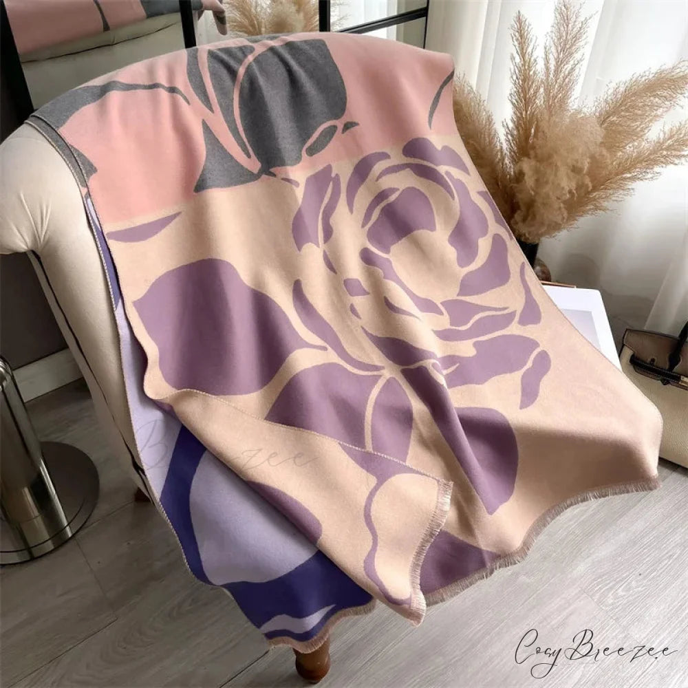 Winter Cashmere Poncho Blanket Scarf pink scarf-241228