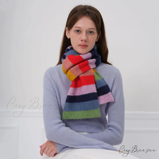 Winter Cashmere Shawl Women Colorful Striped Neck Scarf rainbow / L162cm W20cm