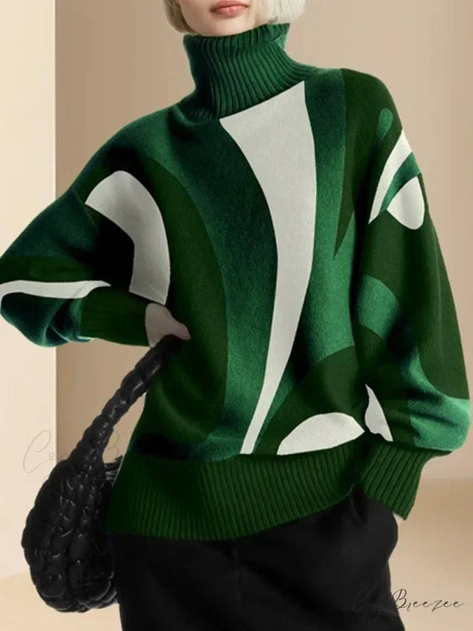 Winter Casual Contrast Color High Neck Sweater GREEN / S swraters-241228