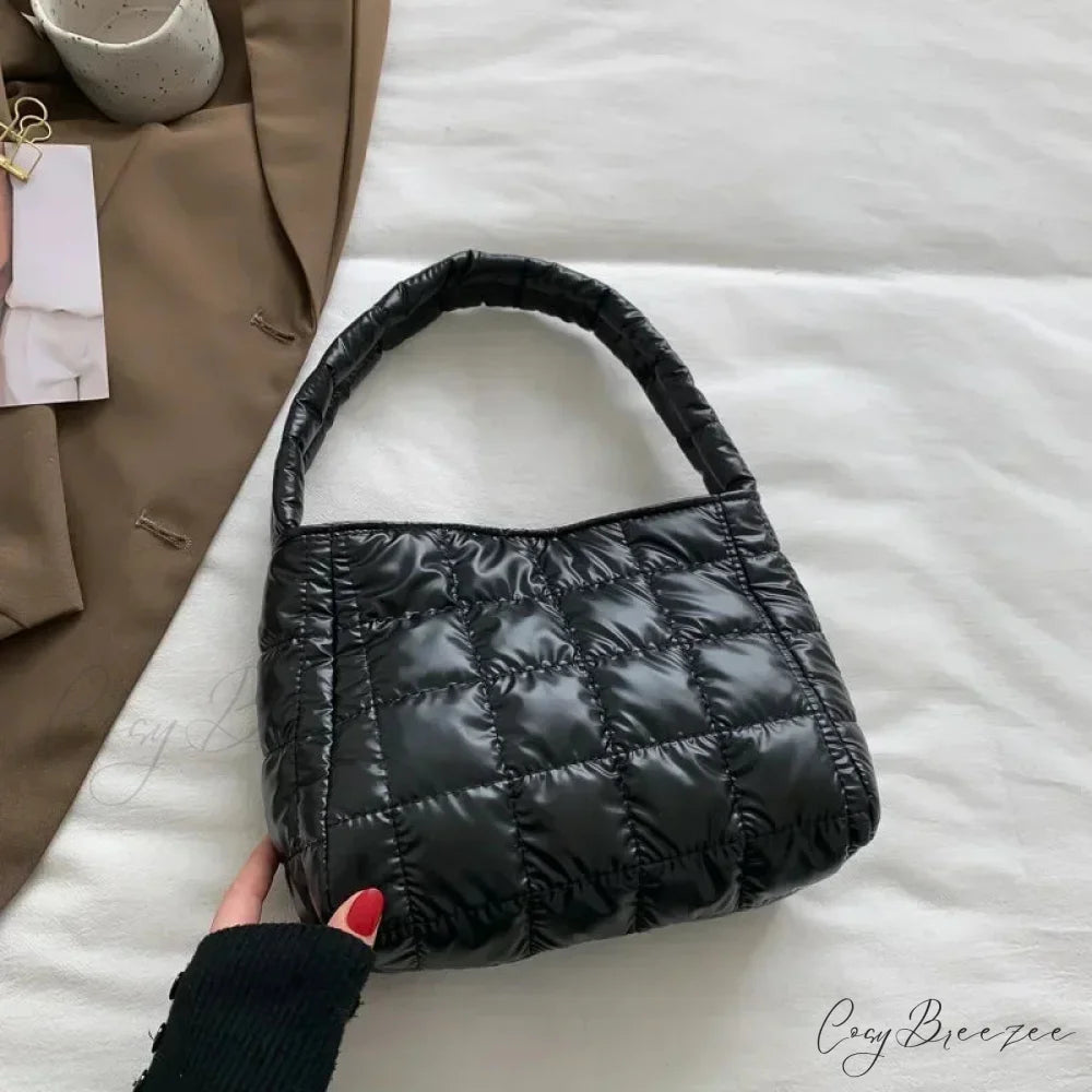 Winter Cotton Casual Tote Shoulder Handbag Black handbag-250126