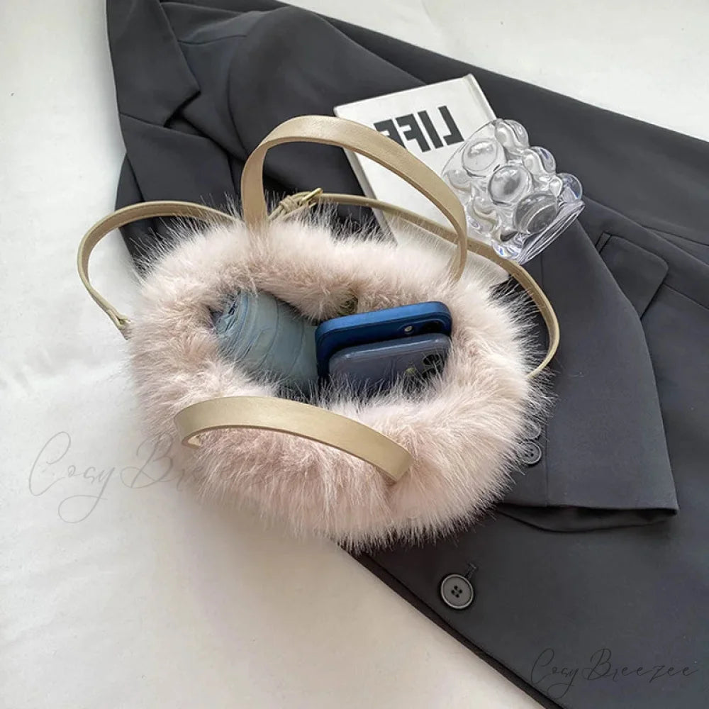 Winter Faux Fur Crossbody Pearl Decor Handbag handbag-250126