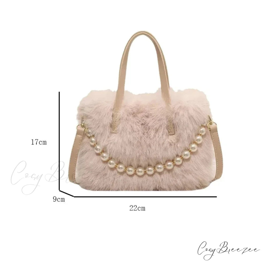 Winter Faux Fur Pearl Chain Crossbody Handbag handbag-250126