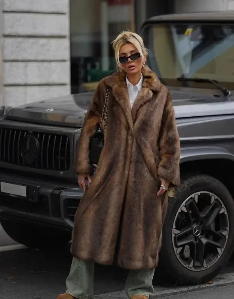 Winter Lapel Loose Long Coat brown / S coats-241228