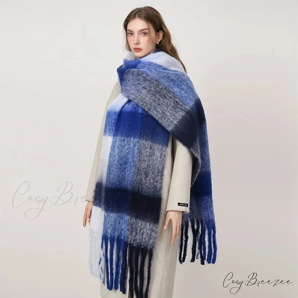 Winter Plaid Cashmere Pashmina Scarf blue scarf-241228